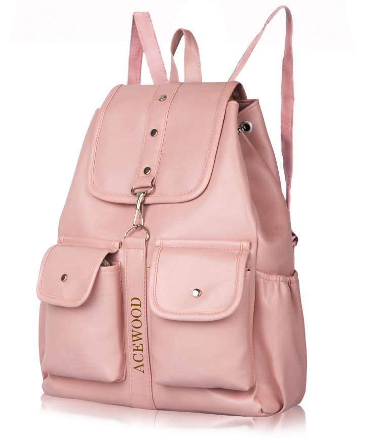 PU Leather Backpack School Bag Student Backpack Women Travel bag 10 L Backpack 10 L Backpack  (Pink)