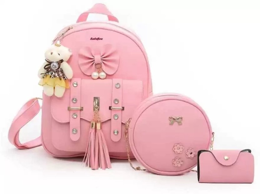 Small 5 L Backpack Small 5 L Backpack Stylish Cute Mini 3PCS Combo Set Backpack For Girls  (Pink)