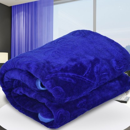 Flipkart SmartBuy Self Design Double Mink Blanket  (Microfiber, Blue)