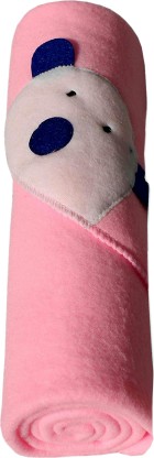 BABY ZONE Cartoon Single Hooded Baby Blanket  (Polyester, Pink)