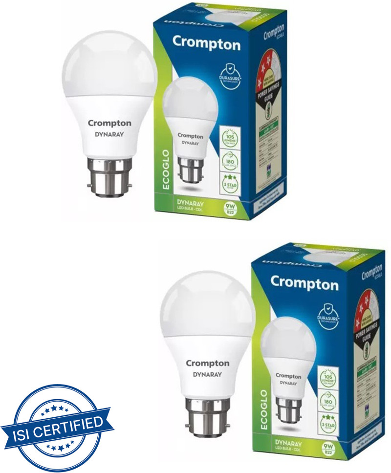 Crompton 9 W Basic Standard B22 LED Bulb (White, Pack of 2)