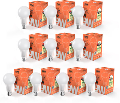 GM 9 W Basic Standard B22 LED Bulb  (White, Pack of 10)