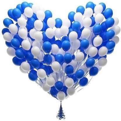 Juneja Enterprises Solid Metallic HD White and Blue Pack of 50 Balloon Balloon  (White, Blue, Pack of 50)