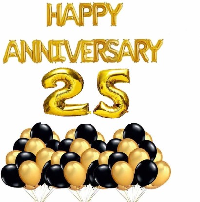 CAMARILLA Solid Happy Anniversary Foil Banner with Multi Balloons for Anniversary Decoration Item Combo(Pack of 58pcs.) Balloon  (Black, Gold, Pack of 58)