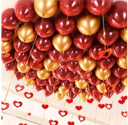 PartyballoonsHK Solid Metallic Red & Golden balloons (50 Pcs) Balloon Balloon  (Red, Pack of 50)