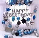 HBD Solid Birthday Decoration Combo Kit 75 Pcs Set of 1 Golden 13 Pcs "Happy Birthday" Alphabet foil Balloons (16 Inches) with 4 Foil Star Silver and Black & 60 Metallic Balloon (Black, Blue, Silver) Balloon  (Blue, Silver, Black, Pack of 75)