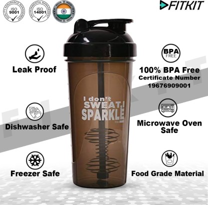 FITKIT Classic Bottle 700 ml Shaker  (Pack of 1, Black, Plastic)