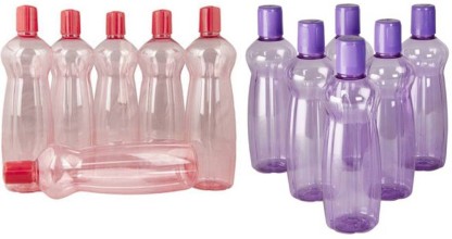 MILTON Pacific Red and Purple Plastic Fridge Water Bottle Set of 12 1000 ml Bottle  (Pack of 12, Purple, Red, Plastic)