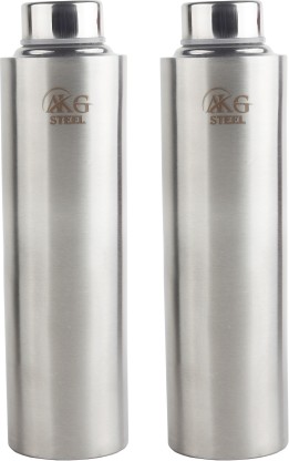 AKG Stainless Steel Water Bottle for Home/Office/Gym/School/Collage 1000 ml Bottle  (Pack of 2, Silver, Steel)