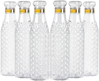 ELEGIOUS Crystal Clear Water Bottle for Fridge, for Home Office Gym School Boy, Unbreakable 1000 ml Bottle  (Pack of 6, Clear, PET)