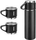URBANHUDA Vacuum Insulated Flask set 3Cup set for Hot & Cold Drink (Giftset Black) 500 ml Flask  (Pack of 1, Black, Steel)