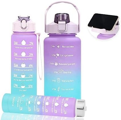 SeaRegal 3 pcs Unbreakable Water Bottle with Motivational Time Marker 2000 ml Bottle  (Pack of 3, Multicolor, Silicone)