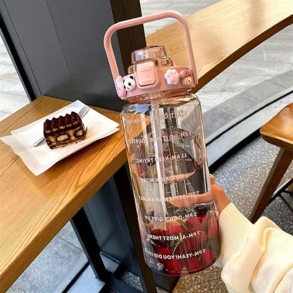 DEEJET LargeCapacity Water Bottle Motivational trasparent travel bisycle gym home Straw 2000 ml Bottle  (Pack of 1, Multicolor, Plastic)