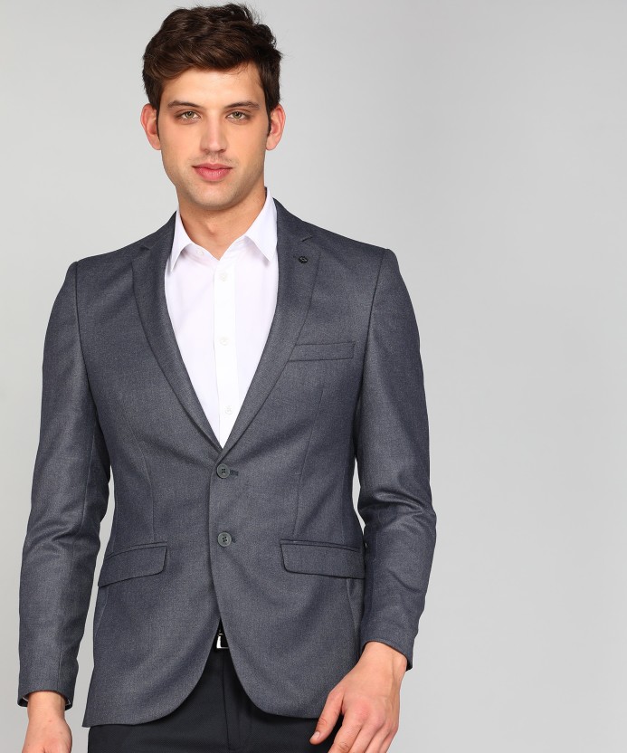 Men Solid Single Breasted Formal Blazer  (Grey)