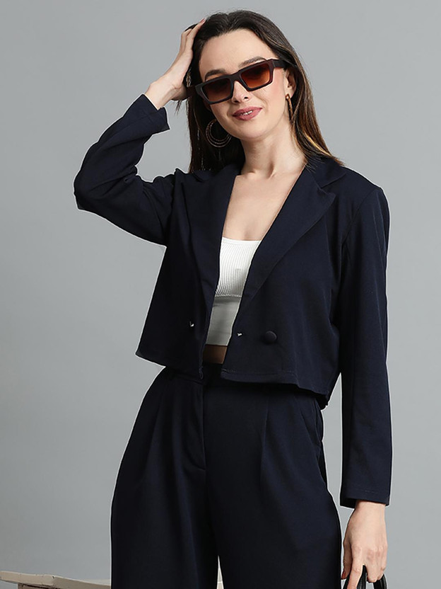 Women Solid Single Breasted Casual Blazer  (Blue)