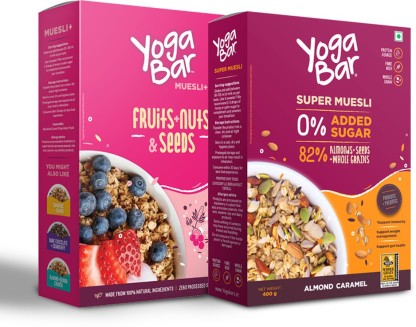 Yogabar Muesli Super Saver Combo | 400gx2 | 92% Fruit and Nuts & Seeds + Wholegrains | No Added Sugar Muesli for Weight Loss Management | Breakfast Cereal Muesli Rich in Protein, Anti-Oxidants & Omega3  (800 g, Box, Pack of 2)