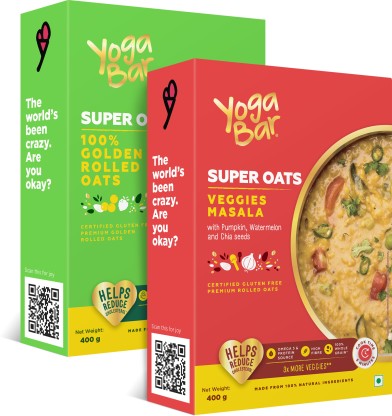 Yogabar Super Oats Super Saver Combo | 400g each, Pack of 2 | 100% Rolled Oats | Veggies Masala Oats |Ideal Breakfast Oats for Weight Loss  (0.8 kg, Box)