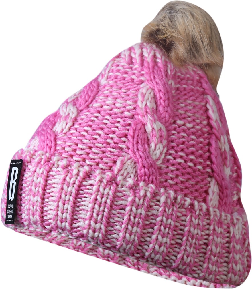 Woven Women's Winter Woolen Cap With Pom Pom Cap
