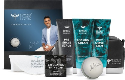 BOMBAY SHAVING COMPANY Ashwin's Daily Shaving Kit for Men with Pre Shave Scrub 100g, Shaving Cream 100g, Post Shave Balm 100g, Charcoal Soap 125g, Cricket Ball, Towel, Travel Bag  (7 Items in the set)