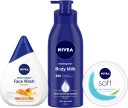 NIVEA Body Lotion, Nourishing Body Milk 400 ml, Milk Delights Honey, Facewash 100 ml and Soft Light Moisturizer, Non Sticky Cream, 50 ml  (3 Items in the set)