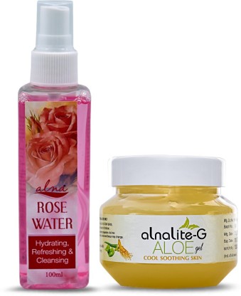 Alna Care Rose Water Hydration Refreshing & Cleansing-Face Toner With Alna Lite-G Aloe vera Face Gel | Skin care combo  (2 Items in the set)