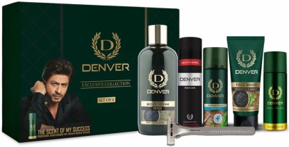 DENVER Body Wash Detox,Nano Deo,Face Wash, Shaving Foam, Razor & Black Code Talc Deodorant Spray  -  For Men  (525 ml, Pack of 6)