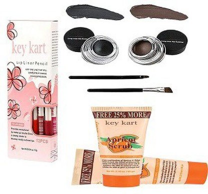 Key Kart Combo of LipLiner, Apricot scrub , 2Kajal with brush  (6 Items in the set)