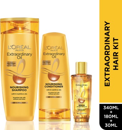 L'Oréal Paris Extraordinary Oil Shampoo (340 ml) + Conditioner (180 ml) + Serum (30 ml)  (3 Items in the set)
