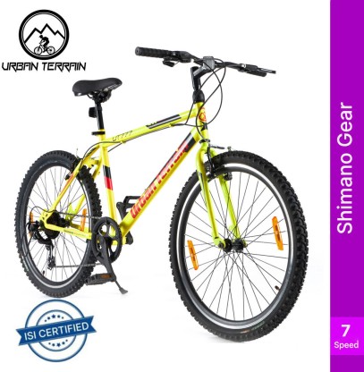 Urban Terrain by Cult UT777 Steel MTB 7 Speed With Shimano Geared and Ride Tracking App 26 T Road Cycle  (7 Gear, Yellow, Rigid)