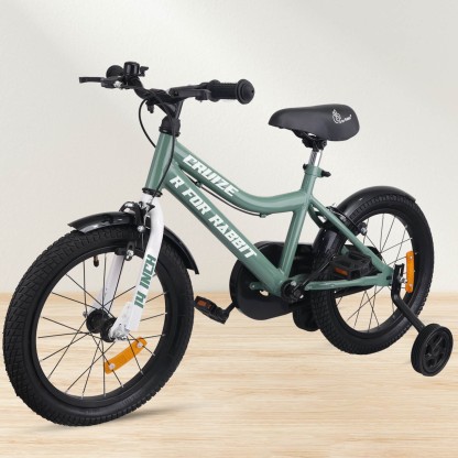 R for Rabbit Cruize Bicycle for Kids 14'' for 3-5 Years | Training Wheels| 90% Assembled 10 T Road Cycle  (Single Speed, Green, Front Rigid & Rear Suspension)