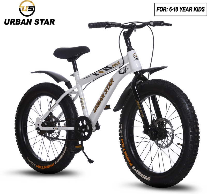Urban Star HULK | 20T BMX | DOUBLE DISC | FAT TYRES | Premium Quality | Semi Assembled | 20 T (inch) Fat Tyre Cycle (Single Speed, White, Rigid)