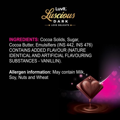LuvIt Luscious Dark Love Delights-Heart Shaped Dark Chocolate|Valentine's Gift of Love Bars  (2 x 180 g)