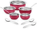 Classic Essentials by Classic Essentials Red Coloured Stainless Steel Handi/patila/bhagona/biryani cook & serve Handi Induction Bottom Cookware Set  (Stainless Steel, 10 - Piece)