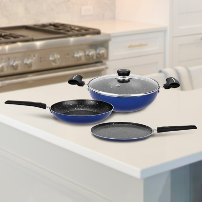 Renberg Blue Orchid Cookware Set  (Aluminium, 4 - Piece)