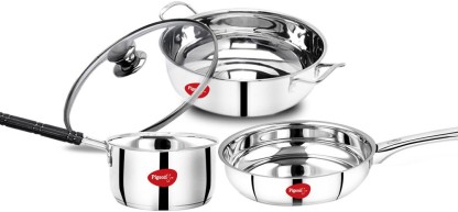 Pigeon Special Stainless Steel Gift Set with Kadai, Fry Pan and Saucepan Induction Bottom Cookware Set  (Stainless Steel, 3 - Piece)