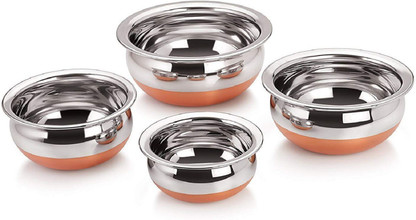 Flipkart SmartBuy Copper Bottom Prabhuchetyy Punjabi Handi Pot Cookware Set  (Stainless Steel, 4 - Piece)