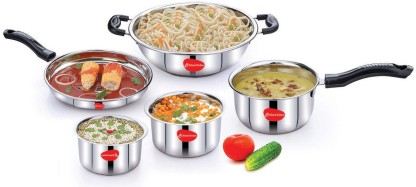 KLASSI KICHEN Silver Stainless Steel 4 Pcs Cook N Serve Set Induction Bottom Cookware Set  (Stainless Steel, 5 - Piece)