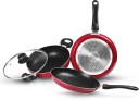 MILTON Pro Cook Kitchen Jewel Set of 3 (Fry pan; Kadhai with glass lid & Tawa), Maroon Induction Bottom Non-Stick Coated Cookware Set  (Aluminium, 3 - Piece)