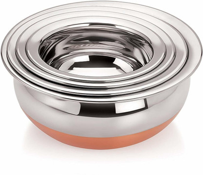RBGIIT Copper Bottom Kitchen Serving Cooking Bowl biryani, rice Handi/Pot/Patila Cookware Set (Stainless Steel, 4 - Piece)