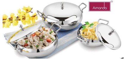 Amanda Amanda Handi Set with Lid | Set of 3Pc | Capacity 550ML, 950ML & 550ML Cookware Set  (Stainless Steel, 3 - Piece)
