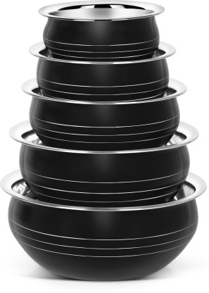 Classic Essentials Black coloured /patila/bhagona/biryani cook & serve Handi Cookware Set  (Stainless Steel, 10 - Piece)