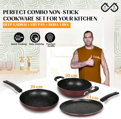 SigriWala SmoothChef Cookware kitchen pack of 3 piece Induction Bottom Non-Stick Coated Cookware Set  (PTFE (Non-stick), 3 - Piece)