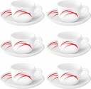 BOROSIL Pack of 12 Opalware Red Stella Cup and Saucer Set  (White, Cup and Saucer Set)