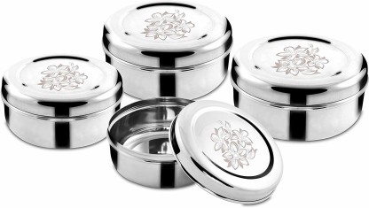Classic Essentials 4 pcs Poori dabba set  - 250 ml, 350 ml, 550 ml, 900 ml Steel Utility Box  (Pack of 4, Silver)