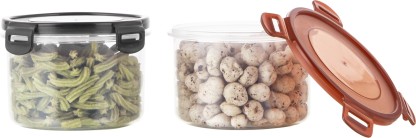 POLYSET Super Locked Round Container 890ML 1 Black Lid & 1 Brown Lid - White Bottom ,  - 890 ml Plastic Utility Container  (Pack of 2, Multicolor)
