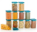 Sedulous 100% Unbreakable Air Tight Modular Kitchen Plastic Storage Containers Jars Canister Box Combo Set  - 1100 ml Plastic Grocery Container  (Pack of 12, Clear)