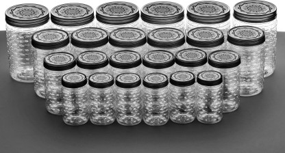 Auspicia Plastic Kitchen Containers Combo Set Of 24  - 250 ml, 300 ml, 650 ml, 1200 ml Plastic Grocery Container  (Pack of 24, Black)