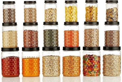 Flipkart SmartBuy Plastic Grocery Container  - 300 ml, 650 ml, 1200 ml  (Pack of 18, Black)