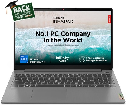 Lenovo IdeaPad Slim 3 Intel Core i7 12th Gen 1255U - (16 GB/512 GB SSD/Windows 11 Home) 15IAU7 Thin and Light Laptop  (15.6 Inch, Arctic Grey, 1.63 Kg, With MS Office)