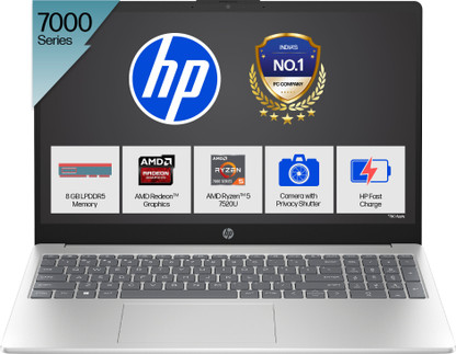 HP 15s AMD Ryzen 5 Quad Core 7520U - (8 GB/512 GB SSD/Windows 11 Home) 15-fc0029AU Thin and Light Laptop  (15.6 Inch, Natural Silver, 1.75 Kg, With MS Office)